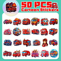 50pcs Fire Truck Stickers - Children's Cartoon Fire Truck Stickers