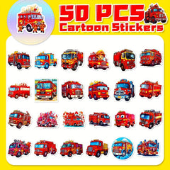 50pcs Fire Truck Stickers - Children's Cartoon Fire Truck Stickers