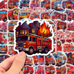 50pcs Fire Truck Stickers - Children's Cartoon Fire Truck Stickers
