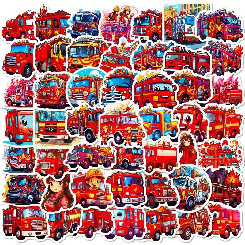 50pcs Fire Truck Stickers - Children's Cartoon Fire Truck Stickers