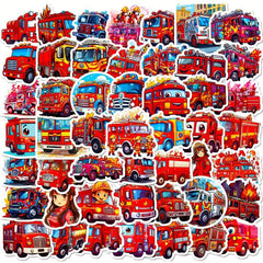 50pcs Fire Truck Stickers - Children's Cartoon Fire Truck Stickers