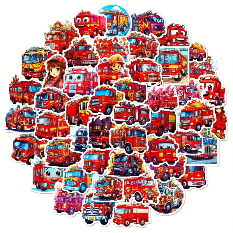 50pcs Fire Truck Stickers - Children's Cartoon Fire Truck Stickers