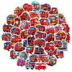 50pcs Fire Truck Stickers - Children's Cartoon Fire Truck Stickers