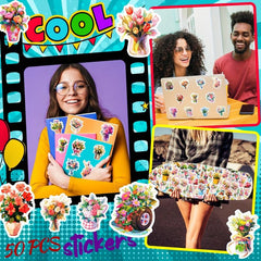 50pcs Flower Stickers Vinyl Waterproof Stickers For Laptop Bumper