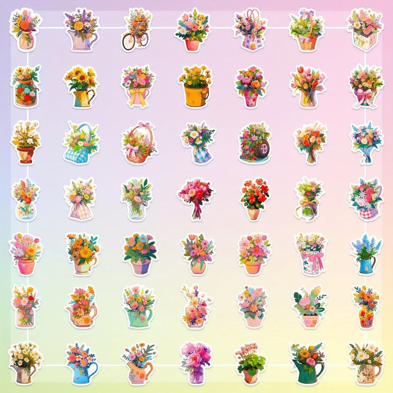 50pcs Flower Stickers Vinyl Waterproof Stickers For Laptop Bumper