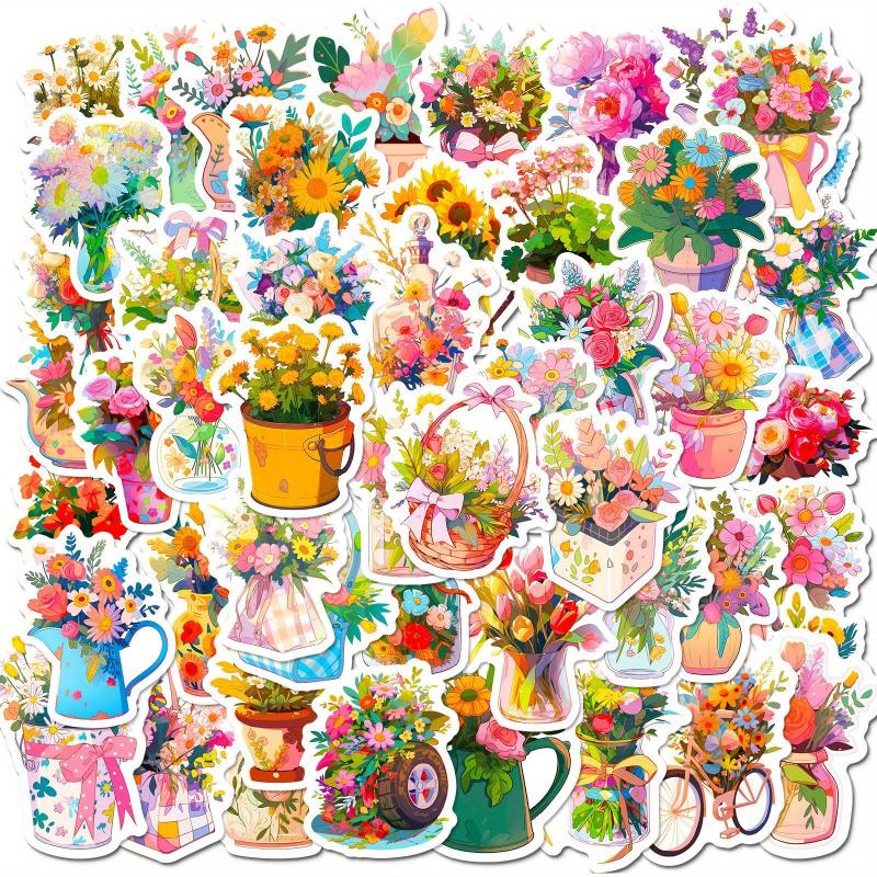 50pcs Flower Stickers Vinyl Waterproof Stickers For Laptop Bumper