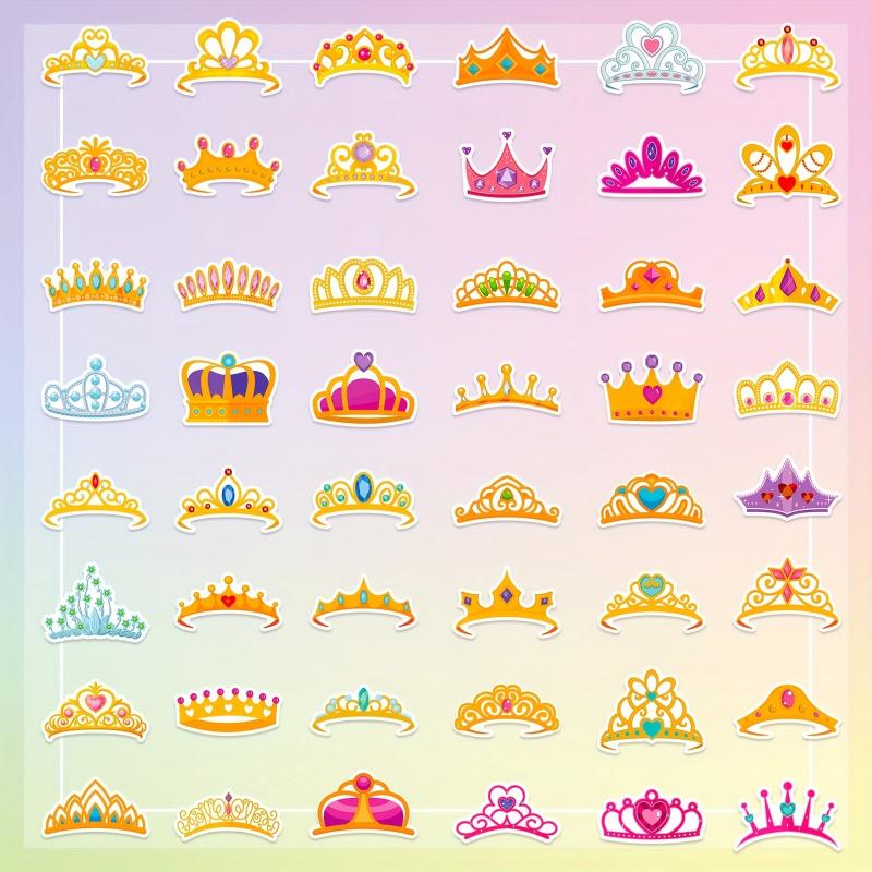 50pcs Crown Stickers Princess Crown Dream Party Decoration Art Sticker