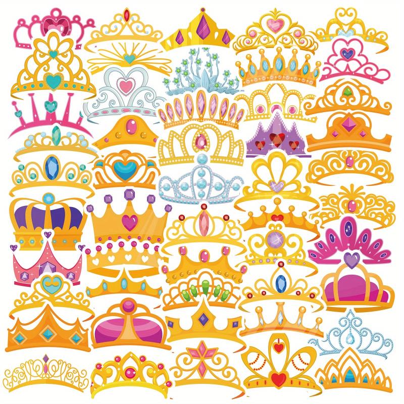 50pcs Crown Stickers Princess Crown Dream Party Decoration Art Sticker