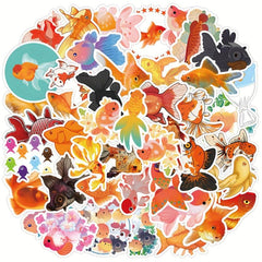 50pcs Goldfish Cartoon Waterproof Stickers for Laptop Water Bottle Luggage