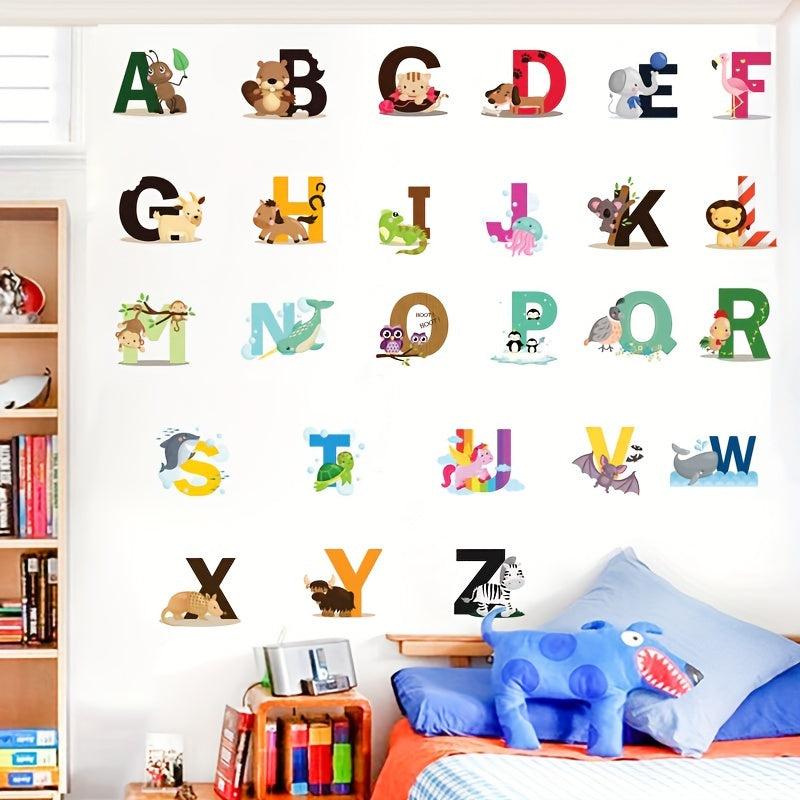 Cartoon Animal Wall Sticker A-Z Alphabet Kids Room Decor