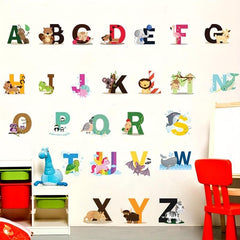 Cartoon Animal Wall Sticker A-Z Alphabet Kids Room Decor