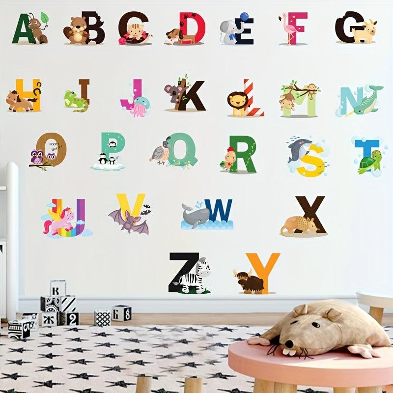 Cartoon Animal Wall Sticker A-Z Alphabet Kids Room Decor