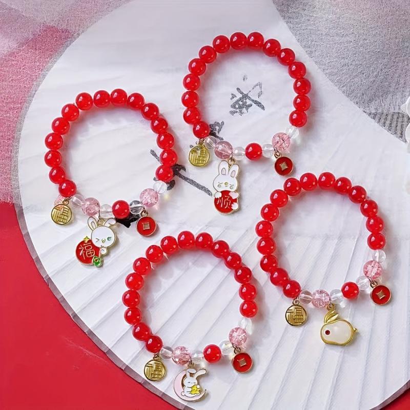 Men's & Women's Red Crystal Bracelet - Rabbit & Cat Series Bead Bracelet