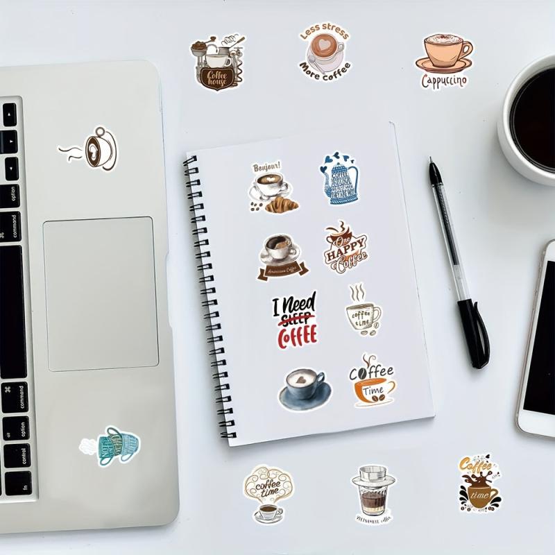60pcs Coffee Vinyl Stickers for Water Bottles Laptop Car Phone