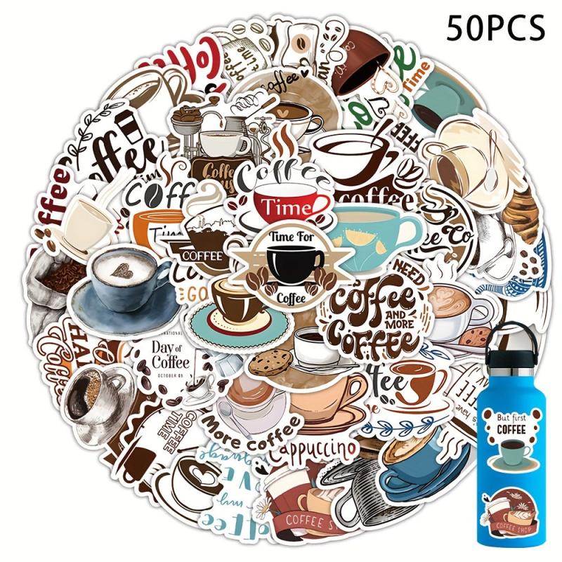 60pcs Coffee Vinyl Stickers for Water Bottles Laptop Car Phone
