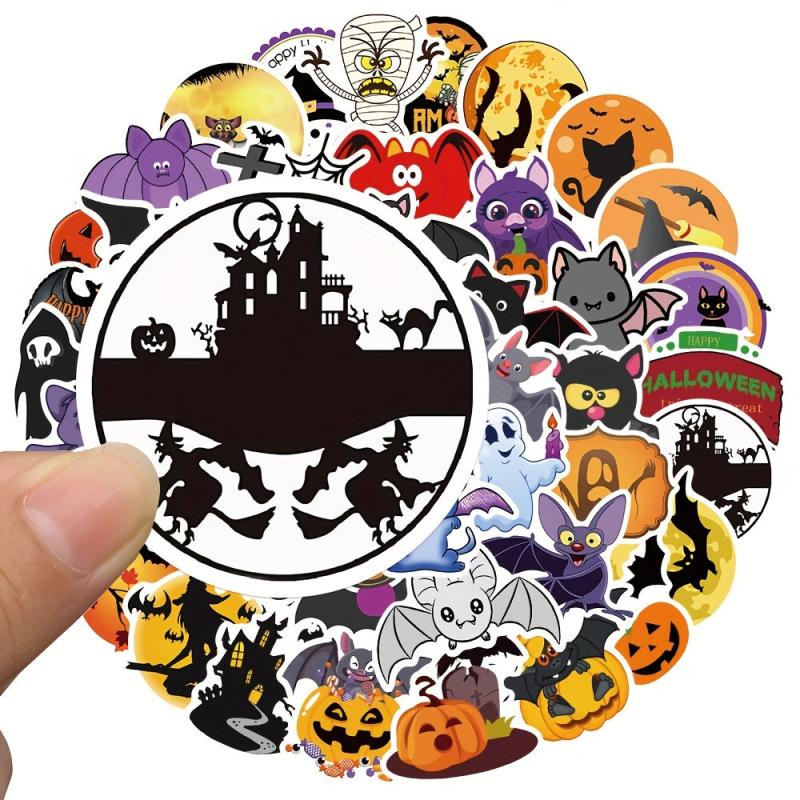 200pcs Halloween Doodle Stickers Pumpkin Ghost Bat Horror Funny Decoration