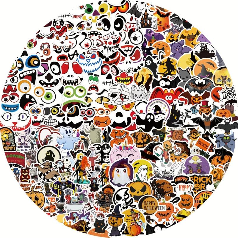 200pcs Halloween Doodle Stickers Pumpkin Ghost Bat Horror Funny Decoration