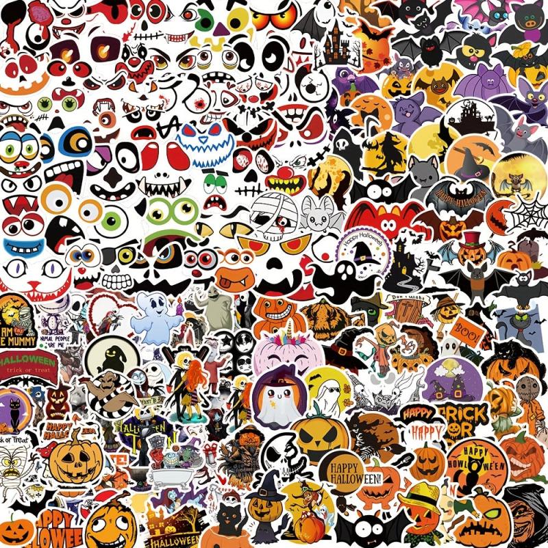 200pcs Halloween Doodle Stickers Pumpkin Ghost Bat Horror Funny Decoration