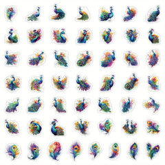 50pcs Peacock Waterproof Stickers for Water Bottle Laptop Luggage