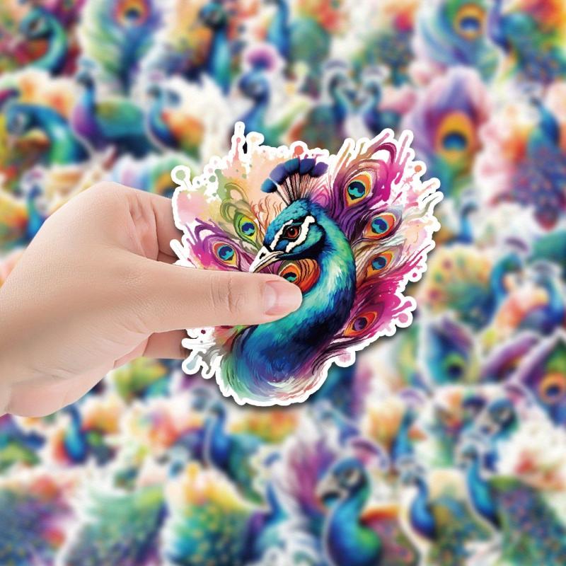 50pcs Peacock Waterproof Stickers for Water Bottle Laptop Luggage