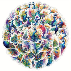50pcs Peacock Waterproof Stickers for Water Bottle Laptop Luggage