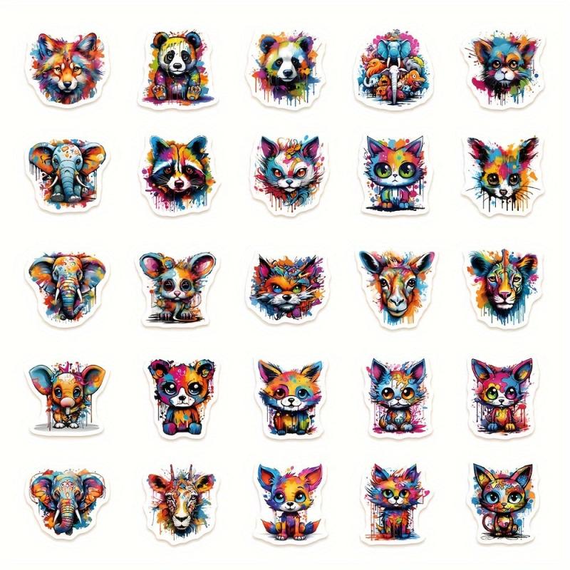 50pcs Colorful Animal Doodle Stickers for Phone Laptop Cup