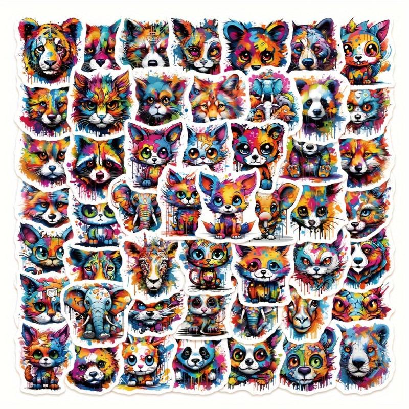 50pcs Colorful Animal Doodle Stickers for Phone Laptop Cup