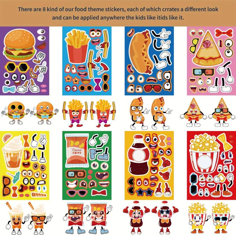 16pcs Cartoon Stickers DIY Journal Party French Fries Hamburger Stickers