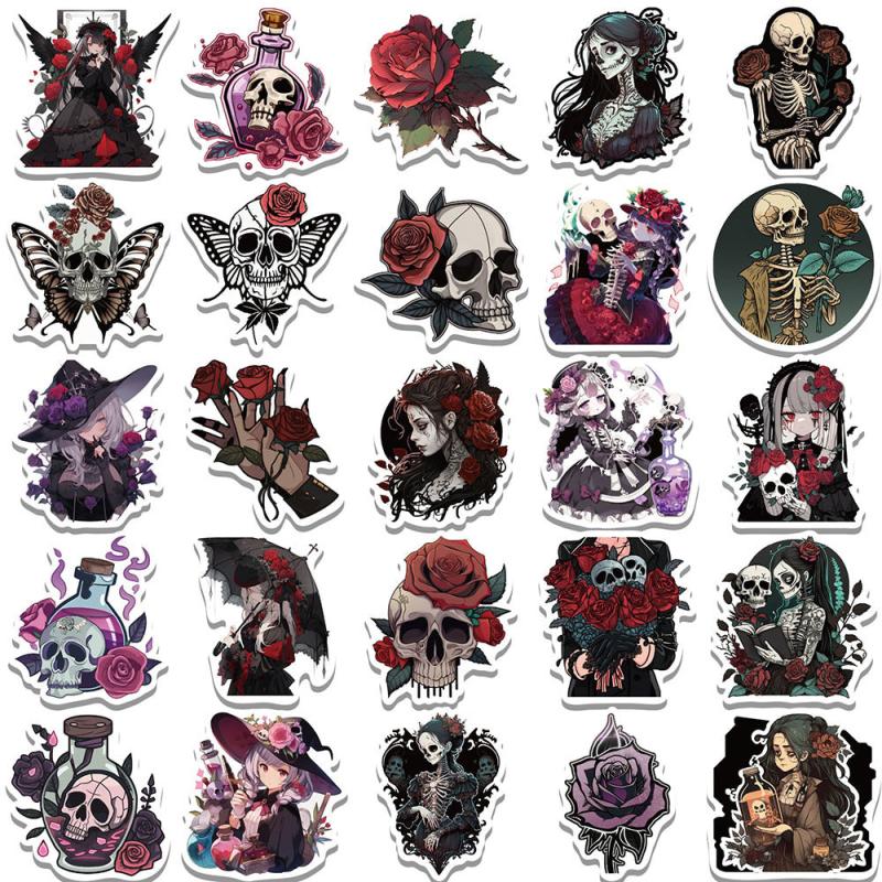 50pcs Gothic Rose Girl Waterproof Sticker PVC Decal
