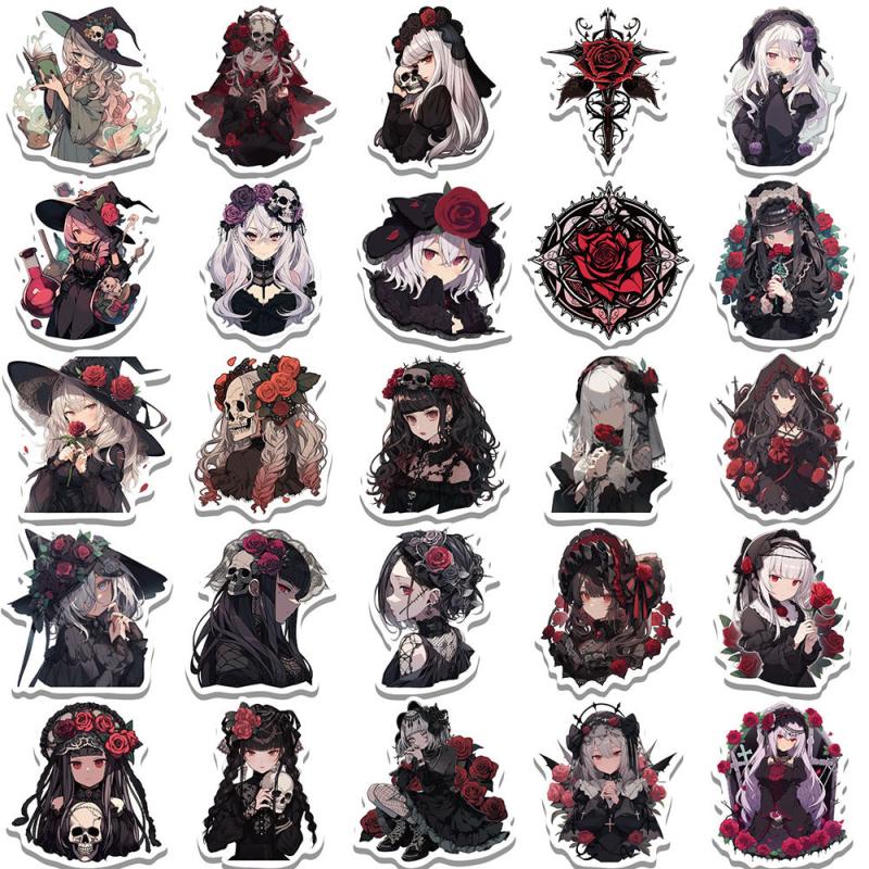 50pcs Gothic Rose Girl Waterproof Sticker PVC Decal