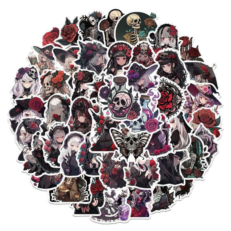 50pcs Gothic Rose Girl Waterproof Sticker PVC Decal