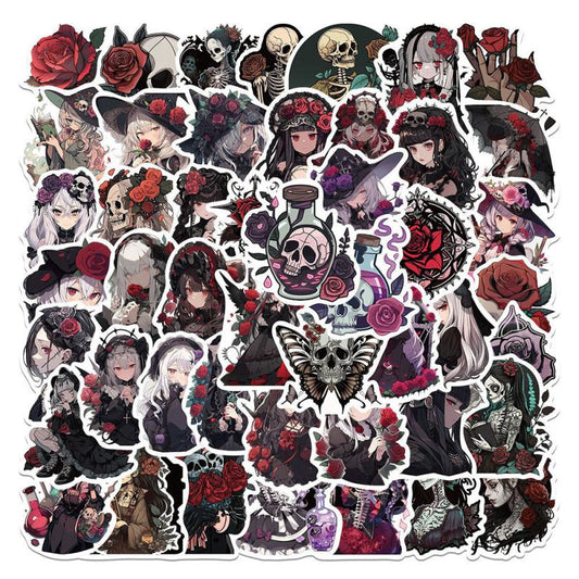 50pcs Gothic Rose Girl Waterproof Sticker PVC Decal