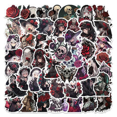 50pcs Gothic Rose Girl Waterproof Sticker PVC Decal