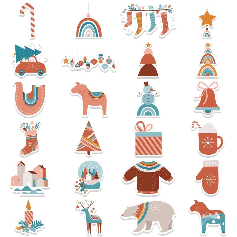 24pcs Cartoon Christmas Decoration Stickers Waterproof DIY Stickers