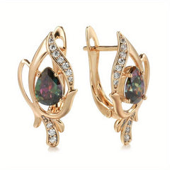Golden Vintage Drop Earrings Rainbow Gradient Zircon Fine Jewelry