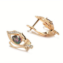 Golden Vintage Drop Earrings Rainbow Gradient Zircon Fine Jewelry