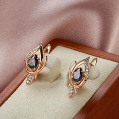 Golden Vintage Drop Earrings Rainbow Gradient Zircon Fine Jewelry