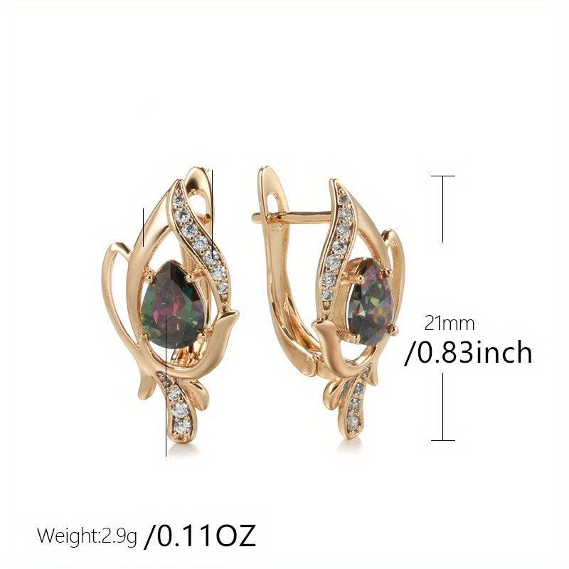 Golden Vintage Drop Earrings Rainbow Gradient Zircon Fine Jewelry