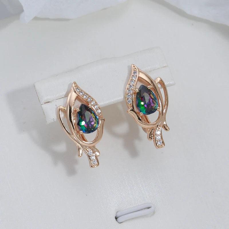 Golden Vintage Drop Earrings Rainbow Gradient Zircon Fine Jewelry