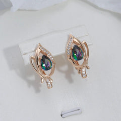 Golden Vintage Drop Earrings Rainbow Gradient Zircon Fine Jewelry