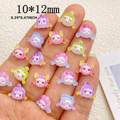 10pcs Mini Resin Girl Flat Back Ornament for Jewelry Making