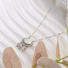 Cat Eye Stone Long Live Lock Bell Pendant Boho Accessories