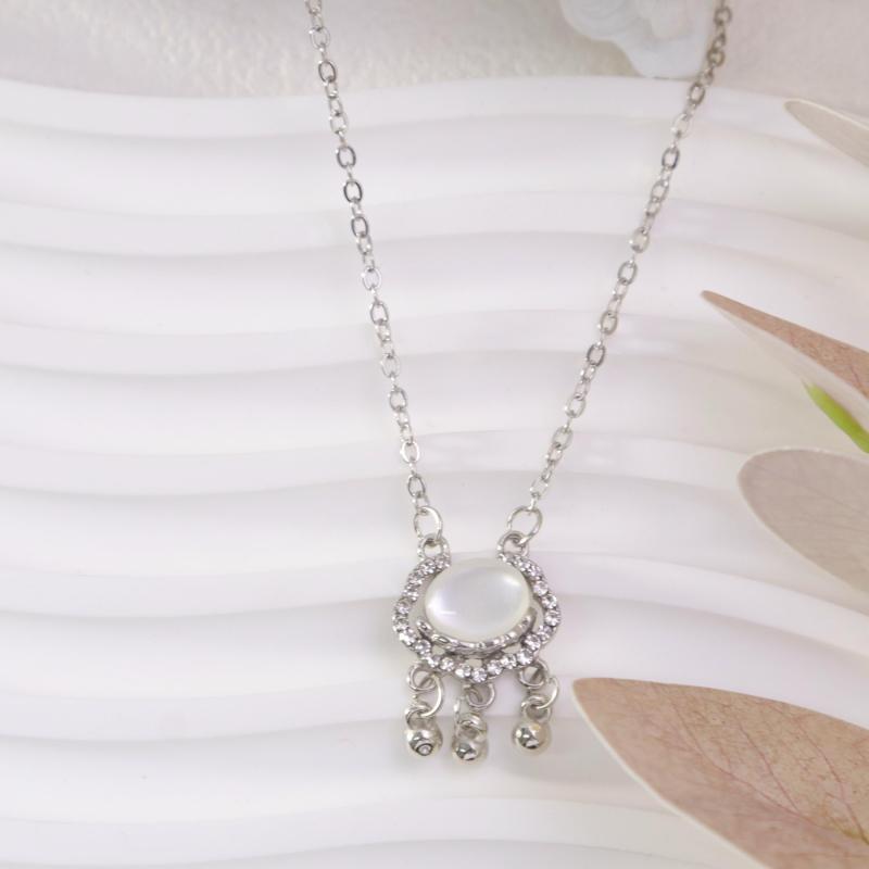 Cat Eye Stone Long Live Lock Bell Pendant Boho Accessories