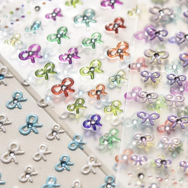 DIY Crystal Nail Stickers Colorful Jelly Pearl Bow Nail Stickers