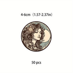 50pcs Starry Moon Sunlight Vinyl Stickers Water Bottles Laptops Phones Art