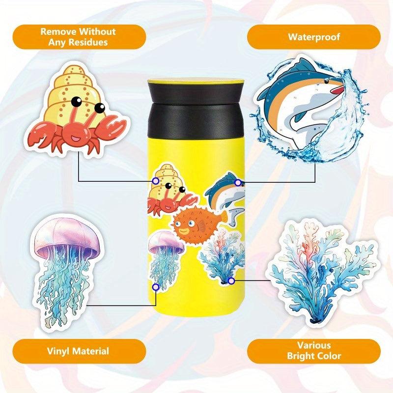 50pcs Marine Life Stickers Cartoon Starfish Jellyfish Graffiti Stickers