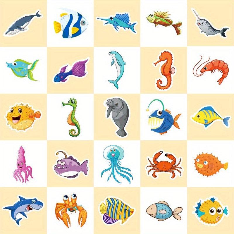 50pcs Marine Life Stickers Cartoon Starfish Jellyfish Graffiti Stickers