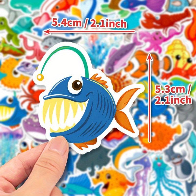50pcs Marine Life Stickers Cartoon Starfish Jellyfish Graffiti Stickers