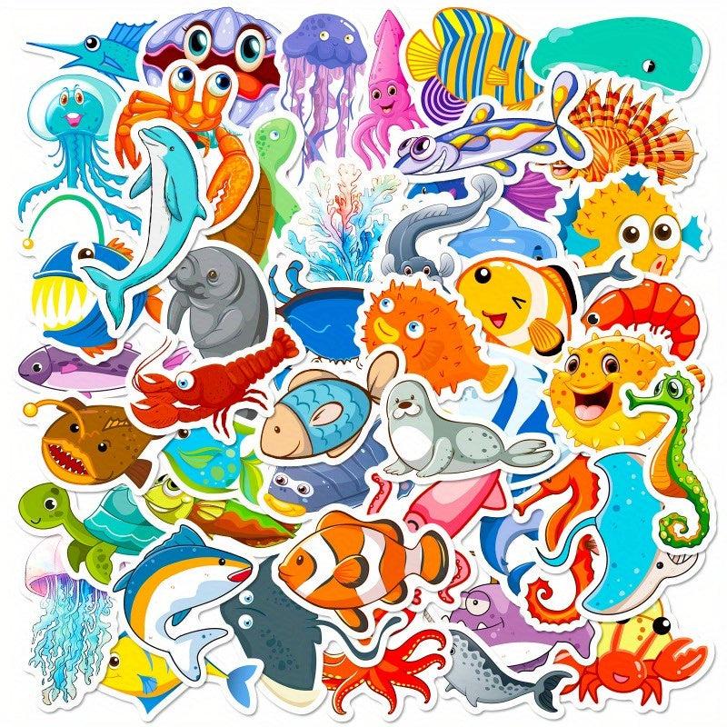 50pcs Marine Life Stickers Cartoon Starfish Jellyfish Graffiti Stickers