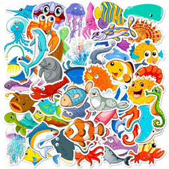 50pcs Marine Life Stickers Cartoon Starfish Jellyfish Graffiti Stickers